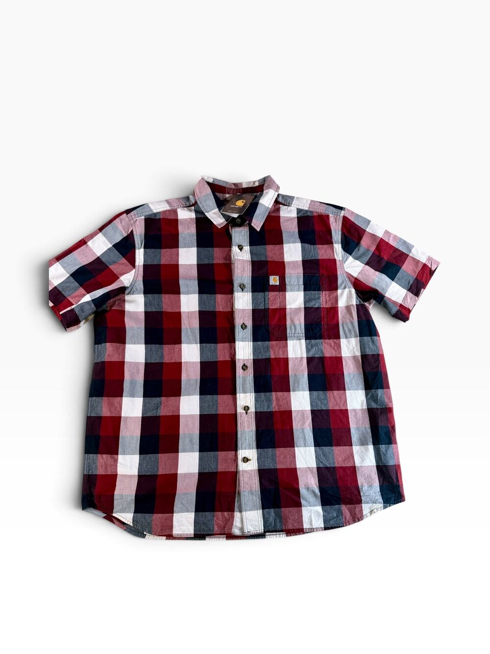 Carhartt Men’s XL Regular Plaid Short Sleeve Button Up Shirt Red Navy NWT